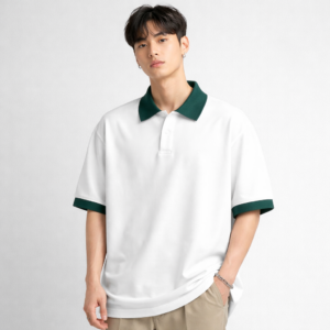 เสื้อโปโลแขนสั้น Unisex ทรงโอเวอร์ไซส์ สีขาว